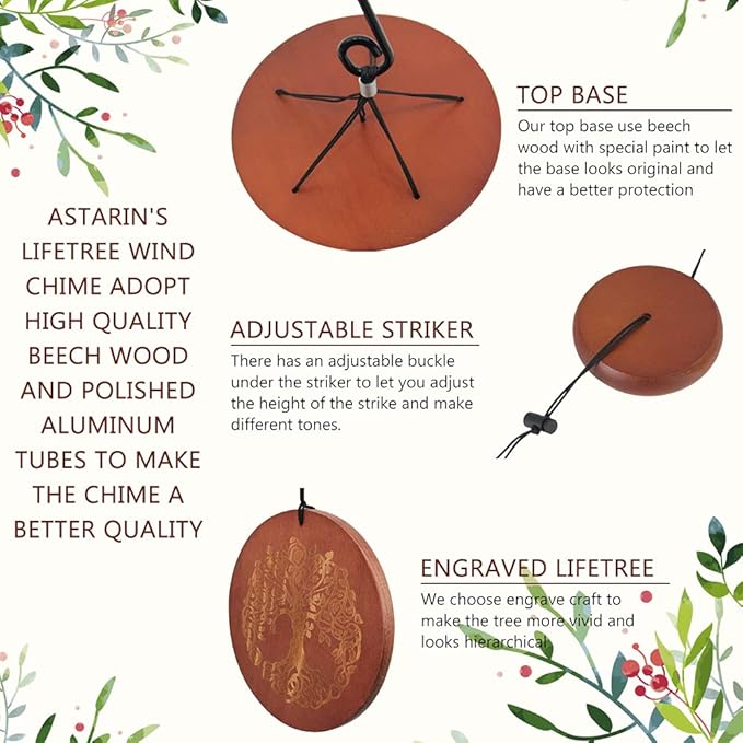 Wind Chimes for Outside,Outdoor Wind Chimes for Mother & Grandma - Large Garden Hanging Decor with Tree of Life Engraving, Perfect for Yard, Home, Christmas, Birthdays-Ruum Studio Home