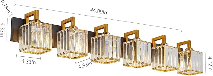 Modern Bathroom Vanity Light 6-Lights Black Gold Crystal Wall Lamp Bathroom Modern Crystal Vanity Lighting-Ruum Studio Home