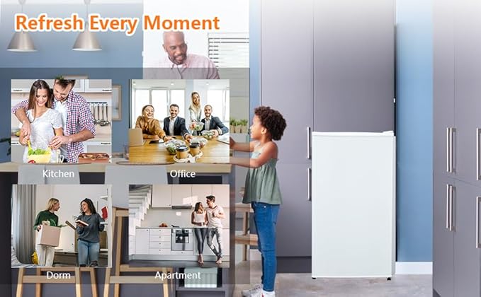 3.2 Cu.Ft Mini Fridge with Freezer, Small Refrigerator with Single Door and Adjustable Thermostat, Shelf, Energy Efficient, Compact Fridge for Bedroom, Office，white-Ruum Studio Home