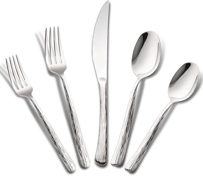 Aisoso 20-Piece High-End Silverware Set with Stone Patterned Handle Mirror Finished Stainless Steel Serving Utensils for 4, Durability and Dishwasher Safe for Home, Restaurant, Weddings-Ruum Studio Home