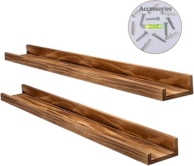 AZSKY Rustic Wood Floating Shelves for Nursery Books Long Wall Bookshelf Photo Picture Ledge Shelf with Lip Wall Shelf for Kids Bedroom Bathroom Living Room Office Frames 36 Inches Set of 2-Ruum Studio Home
