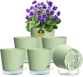 6 inch Self Watering Pots for Indoor Outdoor Plants, 6 Pack Flower Plant Pots with Drainage Holes and Clear Reservoirs, Visible Water Level, Plastic Planters with Wicking Rope, Green-Ruum Studio Home