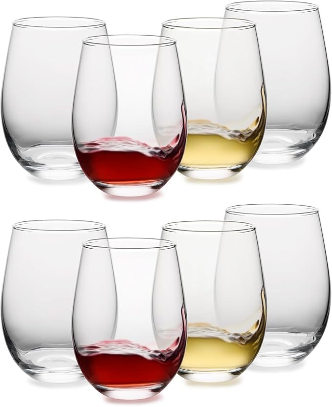 Stemless Wine Glasses Set of 8, 18 Ounces Red & White Wine Glasses for Party, Lead-free, Ideal Wine Accessories Gift (Clear)-Ruum Studio Home