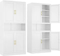 Tall Pantry Cabinet 67" H Metal Cabinet with 4 Doors, Bathroom Cabinets, 3 Adjustable Shelves for Kitchen, Home Office, Living Room, Dinning Room-Ruum Studio Home