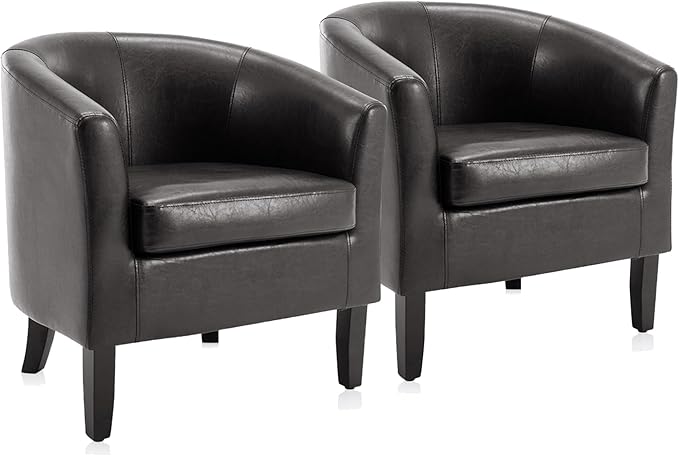 BELLEZE Accent Barrel Chair Set of 2, Linen Round Chair Club Tub Sofa Corner Chair with Flared Legs and Cozy Soft Padding for Living Room Bedroom Waiting Room - Brown-Ruum Studio Home