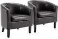 BELLEZE Accent Barrel Chair Set of 2, Linen Round Chair Club Tub Sofa Corner Chair with Flared Legs and Cozy Soft Padding for Living Room Bedroom Waiting Room - Brown-Ruum Studio Home