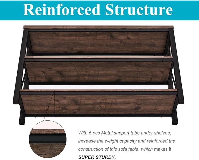 BON AUGURE Rustic Entryway Table, Farmhouse Hallway Table, Console Tables for Entryway, 3 Tier Sofa Tables for Living Room, Industrial Entry Table (47 Inch, Rustic Oak)-Ruum Studio Home