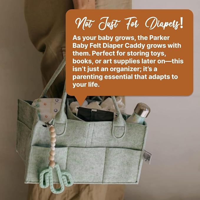 Parker Baby Diaper Caddy - Nursery Storage Bin and Car Organizer for Diapers and Baby Wipes - Sage Green, Large-Ruum Studio Home