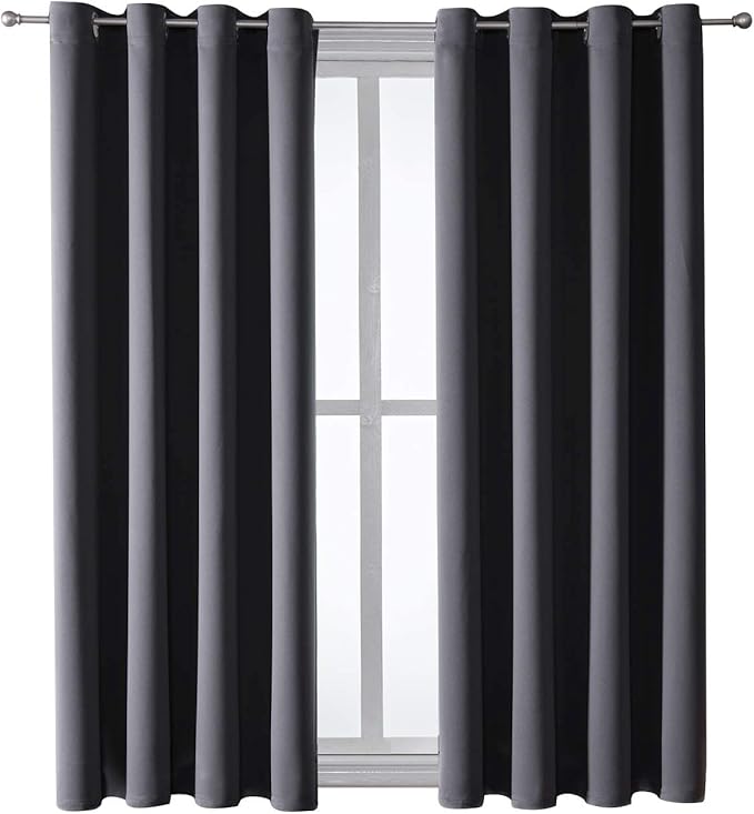 ChrisDowa Grommet Blackout Curtains for Bedroom and Living Room - 2 Panels Set Thermal Insulated Room Darkening Curtains (Dark Grey, 52W x 63L)-Ruum Studio Home