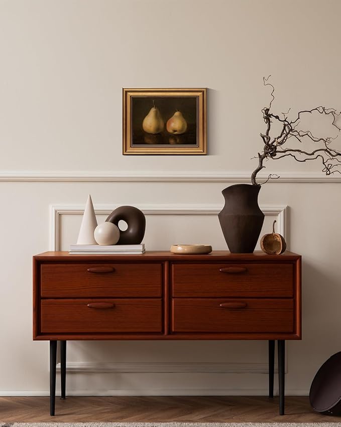 HUARCEY Gold Framed Vintage Wall Art for Living Room, Pear Fruits Painting Prints Shelf Decor for Kitchen, Aesthetic Bedroom Wall Art Decor, Christmas Gift for Friends or Family (Two Pears - 8"x10")-Ruum Studio Home