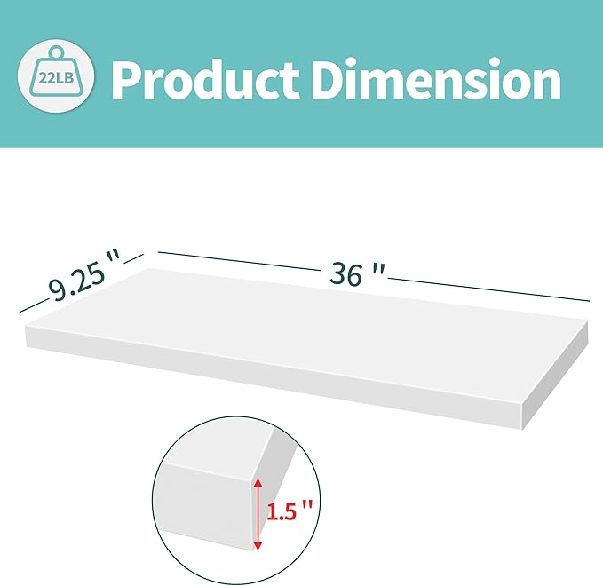 LaVie Home Floating Shelves, 36 Inch Wall Shelf Set of 2, Hanging Shelf with Invisible Brackets, Wall Decor for Bathroom, Bedroom, Living Room, Kitchen Storage, Modern White-Ruum Studio Home