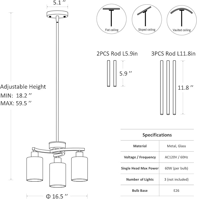 3-Light Modern Farmhouse Black Pendant Lights Kitchen Island, Adjustable Height Contemporary Chandeliers for Dining Room Light Fixture Hanging, Clear Glass Shade-Ruum Studio Home