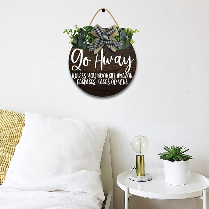 Go Away Hanging Wall Sign for Front Door Home Kitchen Decor Rustic Wooden Round Sign Wall Decoration for Kitchen Dining Room Living Room Bedroom Outdoor-Ruum Studio Home