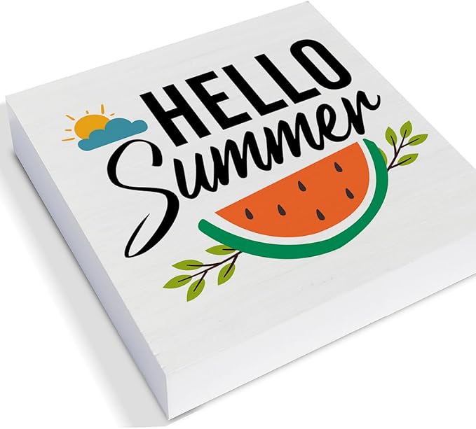 Summer Decor for Home Hello Summer Tiered Tray Decor 3 Pcs Wood Decorative Signs Table Desk Shelf Decoration-Ruum Studio Home