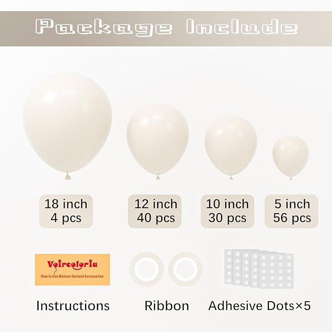 130pcs White Sand Balloons Different Sizes 18" 12" 10" 5" Off White Party Latex Balloons for Birthday Baby Shower Graduation Wedding Gender Reveal Anniversary Party Decorations-Ruum Studio Home