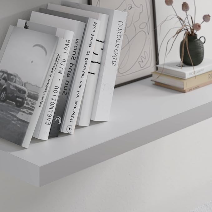 Floating Shelf, Set of 2 Wall Shelf, 24 in W x 12.75 in D x 2 in H Wooden Floating Wall Shelf with Invisible Brackets for Living Room/Bedroom/Bathroom/Kitchen Storage and Decor, White-Ruum Studio Home