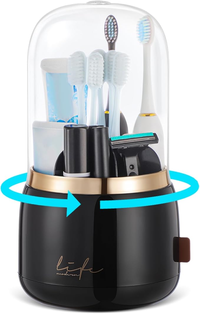Toothbrush Holders for Bathrooms,Rotating 7-Slot with Cover and Draining Water,Kids Electric Toothbrush Holder and Toothpaste Stand Storage for Bathroom Accessories Counter Organizer Vanity-Ruum Studio Home