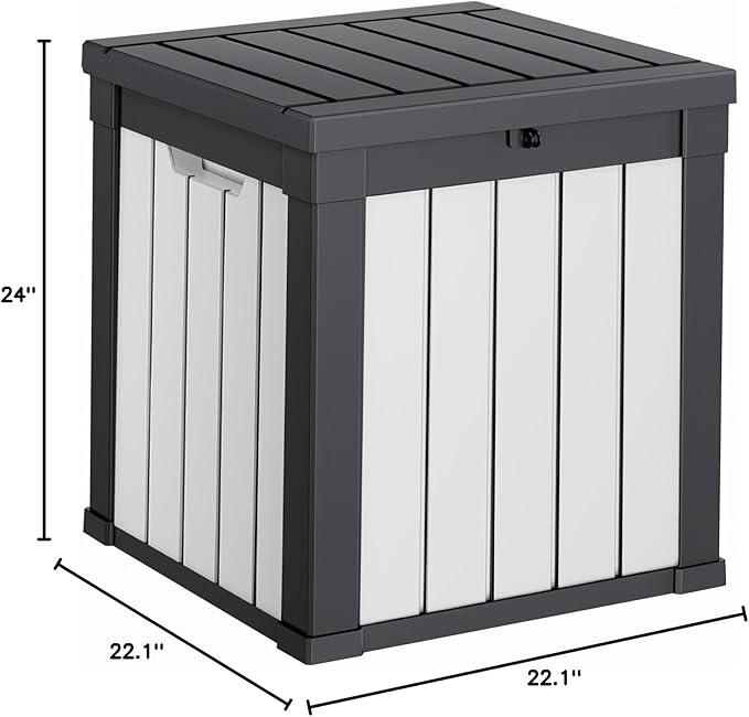 40 Gallon Resin Deck Box, Lockable Patio Outdoor Storage Box for Furniture, Garden Tools and Tools Storage, Waterproof Outside Storage Boxes - Black&White-Ruum Studio Home