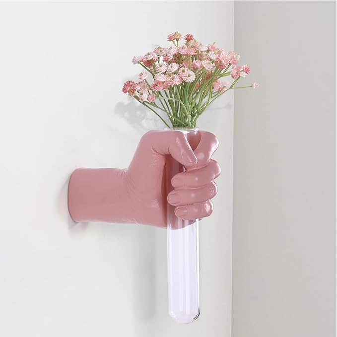 Pink Wall Sculpture,Wall Art Bedoroom,Hand Vase,Funky Flower Vase Decorations,Unique Wall Statue,Home Decor Art-Ruum Studio Home
