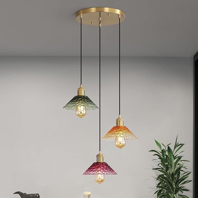 Glass Ceiling Chandelier,3-Light Colorful Hanging Pendant Light,Mid Century Modern Glass Pendant Light Fixture for Dining Room, Hallway, Living Room,Farmhouse,Kitchen Island-Ruum Studio Home