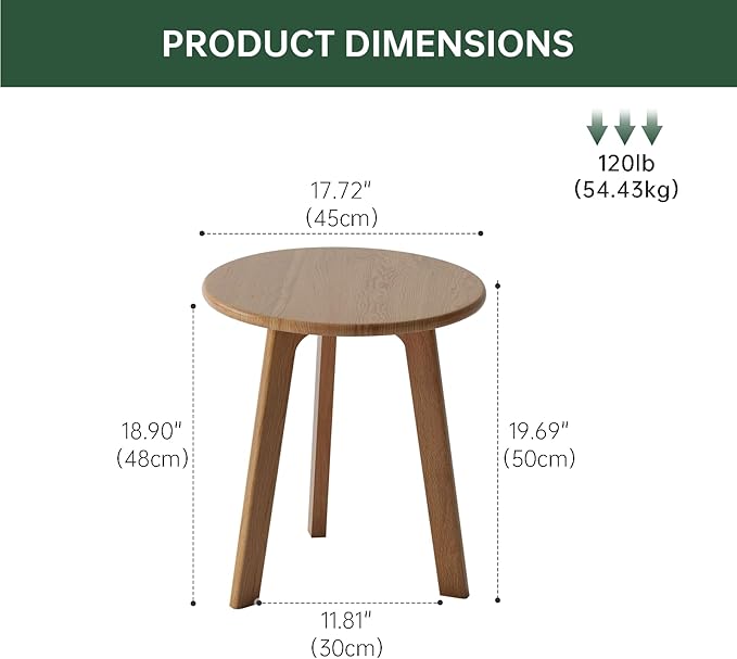 100% Solid Oak Round Side Table Set of 2, Small Bedside Table for Small Spaces, Living Room End Table with Stable Frame, Modern Nightstand for Bedroom Couch(Natural, 17.71" D x 19.68" H)-Ruum Studio Home