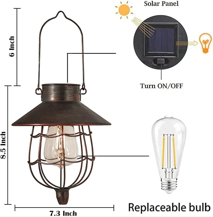 YAKii 2 Pack Solar Lantern Hanging Waterproof Outdoor Metal Solar Lamp with Warm White Light Decorate for Yard Garden Pathway Patio Porch Decor (Antique Copper)-Ruum Studio Home