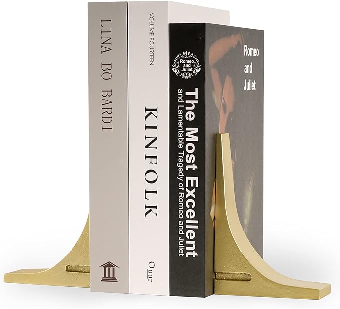 Ambipolar Gold Cast Iron Bookends, Sharp Triangle Theme, Decorative Bookends for Living Room, Office, Desktop, Bookshelves Decor, Bookends for Heavy Books-Ruum Studio Home