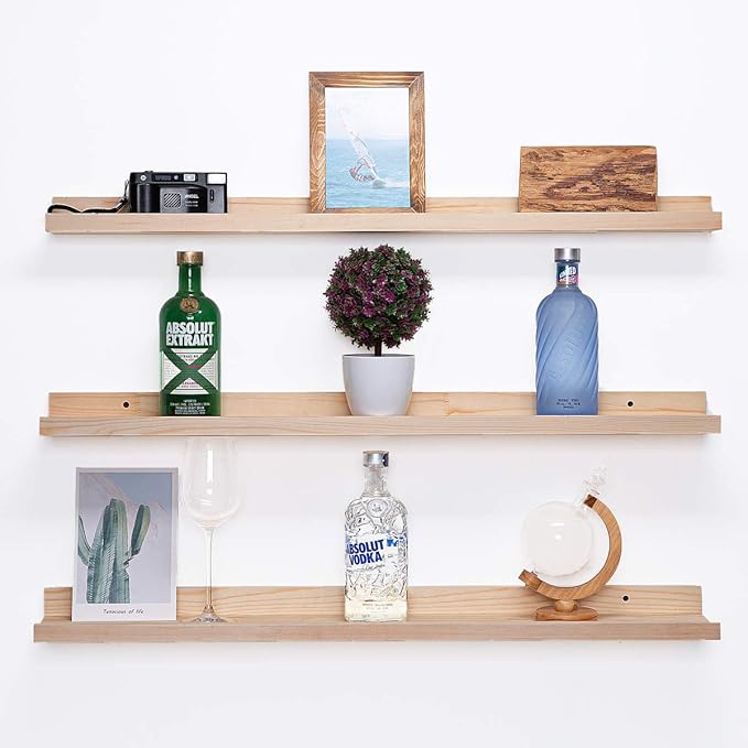 AZSKY 48 Inch Large Wood Floating Shelves for Wall Set of 3, Rustic Natural Picture Ledge Shelf Decor for Bedroom Kitchen Bathroom Living Room Nursery Display, 3 Same Sizes-Ruum Studio Home