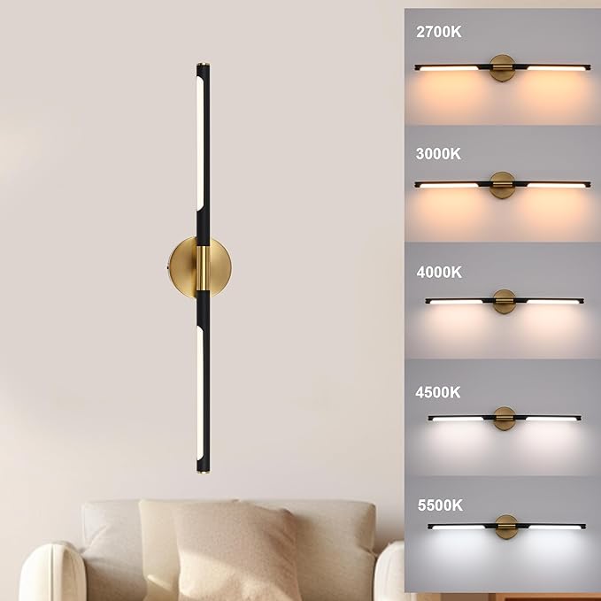 BONLICHT Bathroom Light Fixtures Over Mirror 24 Inch, 12W 350°Rotatable Dimmable 2700-5500K LED Wall Vanity Light Bar Black and Brushed Brass Modern Bathroom Vanity Lights picture and display lighting-Ruum Studio Home