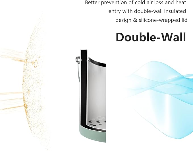 3L Ice Bucket with Silicone Lid, Scoop, Tongs & Strainer, Stainless Steel Double Wall Insulated Ice Buckets for Parties & Cocktail Bar, Outdoor Champagne Ice Container Bin, Dusty Green-Ruum Studio Home
