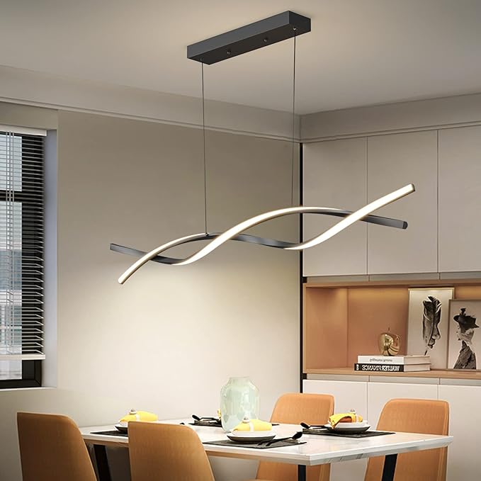 Modern Ceiling Chandelier Light, Acrylic Anti Flicker Pendant Lamp with Remote Control Dimmable 3 Color Mode & Brightness (Warm Cool Neutral Light) for Kitchen Bar Walnut-Ruum Studio Home