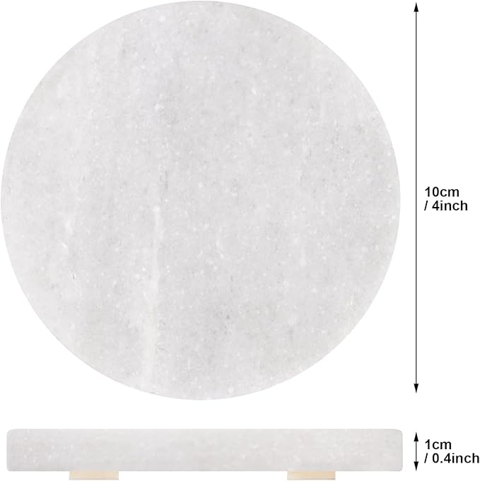 White Marble Coasters with Bling Particles, Set of 6 - Natural Marble Stone Drink Coaster with Protective Silicone Feet, 4 inch Diameter, 0.4 inch Thick - Heat-Resistant Coasters for Coffee Table-Ruum Studio Home