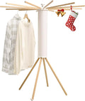 LEQ Drying Rack Portable,Foldable Drying Rack Clothing with 12 Wood Drying Arms, Standing Laundry Hanger Rack Round Collapsible & Portable Handle for Laundry Room, Balcony, Bedroom, RV-Ruum Studio Home