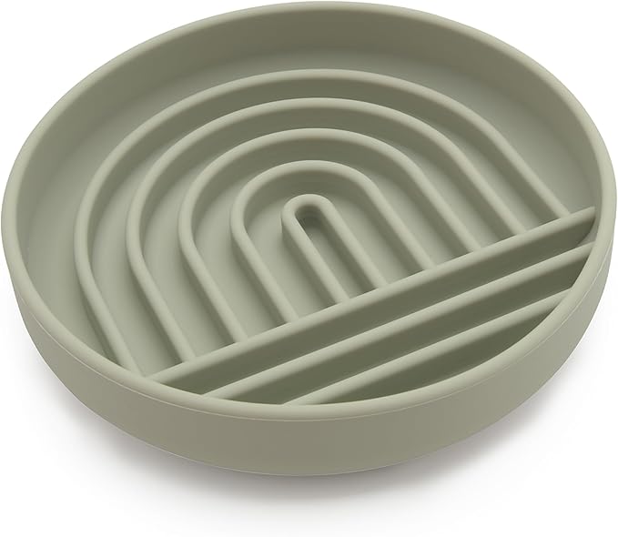 The Slowdown Bowl Silicone Slow Feeder for Cats & Dogs, Slow Eating Mealtime Solution with Modern Lick Mat Design, Reduces Gulping, Fits 1 Cup 6” Across x 1.25” Tall, Small-Sage-Ruum Studio Home