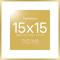 Homeforia 15x15 Picture Frame Gold, High End Metal 15 x 15 Square Poster Frame with Mat 11 x 11 Photo, 15x15 Frame Matted to 11x11 Print, 15by15 Gold Hanging Frames, Tempered Glass, Wall Kit, Set of 1-Ruum Studio Home