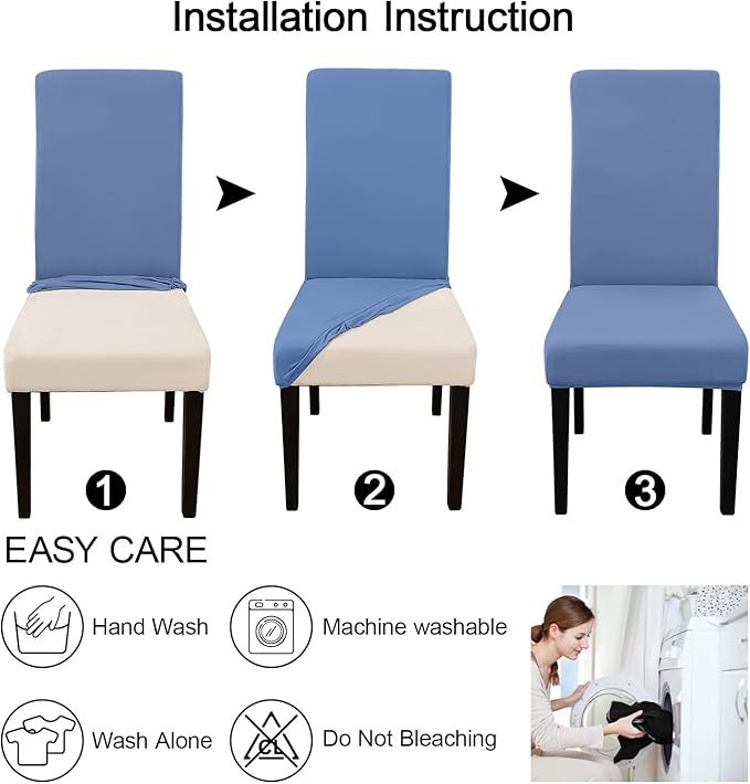 JQinHome Dining Room Chair Covers Set of 8, High Stretch Chair Slipcover Removable Washable Chair Seat Protector Cover for Home Party Hotel Wedding Ceremony (Gray Blue)-Ruum Studio Home
