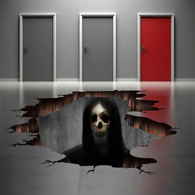 3D Halloween Wall Decals Scary Skeleton Halloween Wall Stickers, Spooky Long Hair Zombie Floor Decor Posters Decals Decorations for Living Room Bedroom Party Supplies-Ruum Studio Home