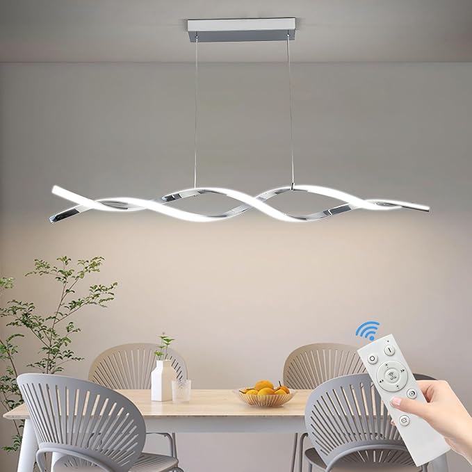 Modern Ceiling Chandelier Light, Acrylic Anti Flicker Pendant Lamp with Remote Control Dimmable 3 Color Mode & Brightness (Warm Cool Neutral Light) for Kitchen Bar-Ruum Studio Home