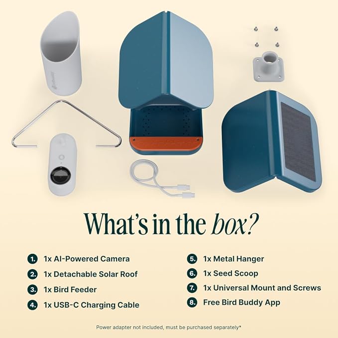 Birdbuddy PRO Solar Smart Bird Feeder with Camera - AI Bird Species Identification, 5MP Photos, 2K HD Video Live Stream Camera, Slow-Motion Video, 2.6in Focus - Blue Solar-Ruum Studio Home