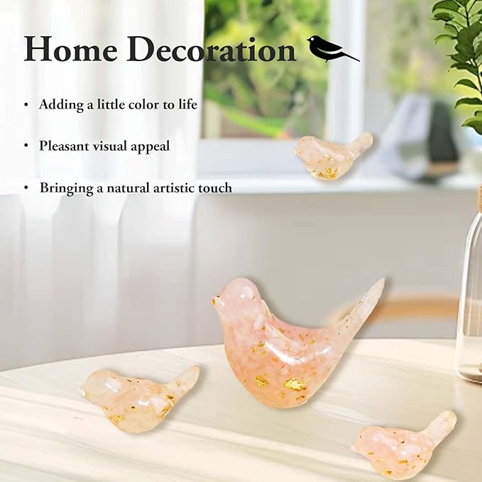 Crystal Bird Figurines, Resin Animal Statues, Miniature Decorative Gravel Birds, Home Decor (4PCS-RoseQuartz)-Ruum Studio Home