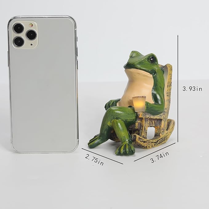 Miniature Frog Garden Statue Solar Light Outdoor Decor Frog Figurine for Outdoor Indoor Home Lawn Yard Balcony Porch Patio for Women Mom Grandma 3.74"x2.75"x3.93"-Ruum Studio Home