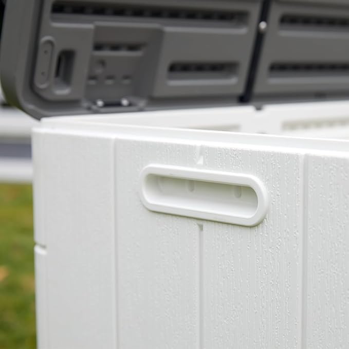 100 Gallon Outdoor Storage Box Waterproof Lockable Resin Deck Box Large, Patio Storage Bin for Pool Accessories Cushion Furniture, Garden Tools, UV-Resistant Outside Delivery Black&White-Ruum Studio Home