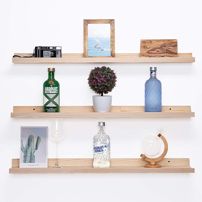AZSKY 36 Inch Picture Ledge Shelf Solid Wood Large Floating Shelves Wall Mounted Rustic Natural Shelves for Home, Living Room, Bedroom, Bathroom, Office 3 Same Sizes-Ruum Studio Home