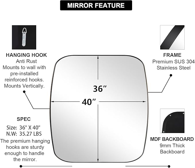 ANDY STAR Bronze Oblong Mirror, 36x40 Inch Brushed Bronze Oval Mirror for Bathroom with Stainless Steel Metal Frame, Wall Mouned for Bathroom, Living Room, Entryway-Ruum Studio Home