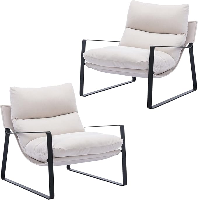DUOMAY Mid-Century Accent Chair Armchair Set of 2, Comfy Linen Fabric Leisure Chair Lazy Chair with Metal Leg for Living Room Bedroom Office Apartment, White-Ruum Studio Home