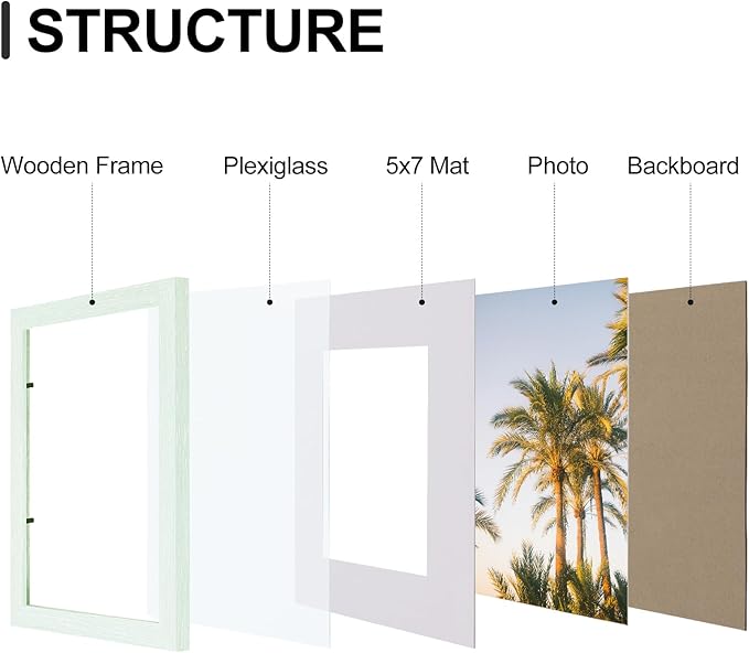 Vittanly 8x10 Picture Frames Set of 9, Shatter Resistant Plexiglass, Display 5x7 Pictures with Mat or 8x10 without Mat, Photo Frames for Wall or Tabletop, Engineered Wood, Vintage Green-Ruum Studio Home