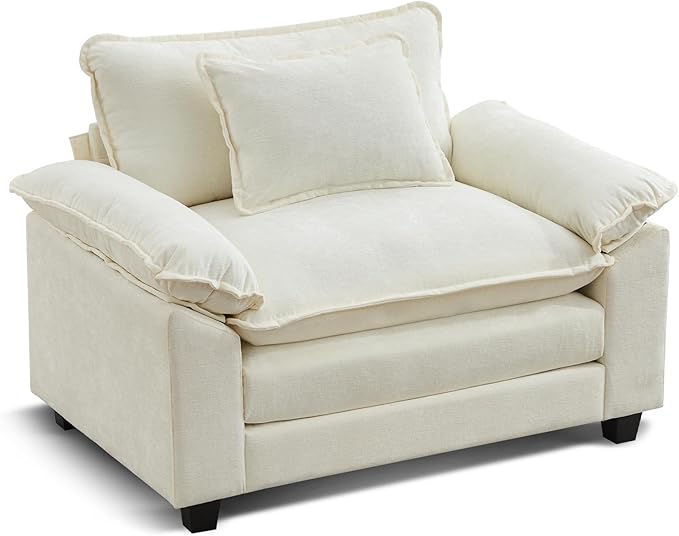 URRED Modular Sectional Sofa Comfy Cloud Couch, Modern Chenille Sofa Sleeper Deep Seat Couches with Ottoman/Pillows for Living Room (White, 53'')-Ruum Studio Home