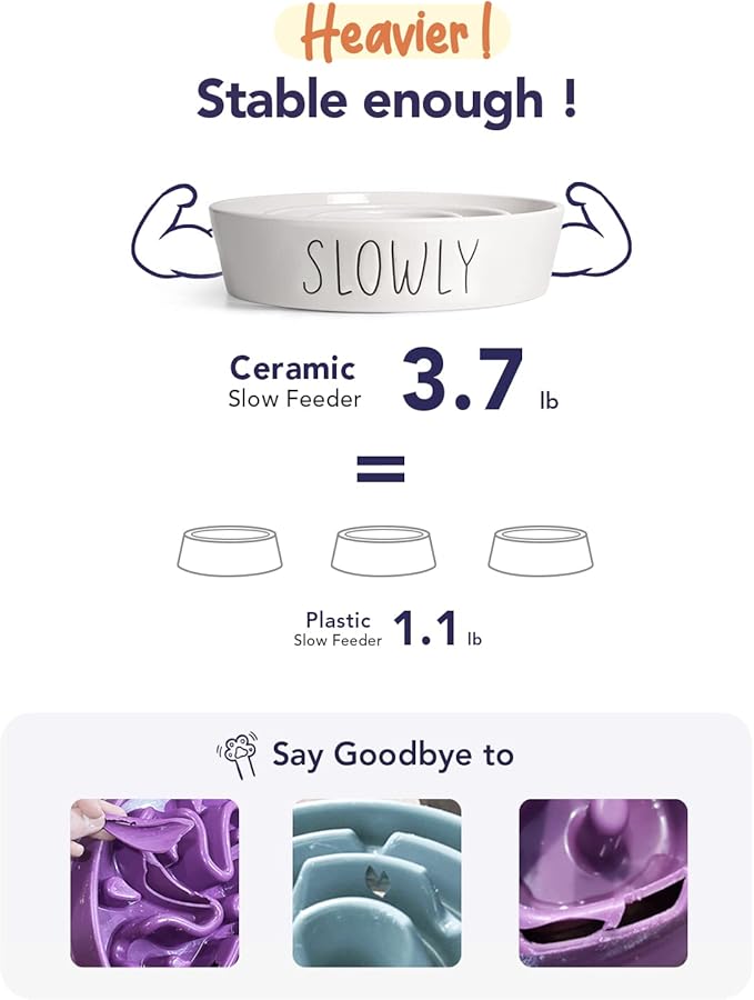 Slow Feeder Dog Bowl, 3 Cups Ceramic Maze Dog Food Bowl for Medium/Large Dogs – Non-Slip White Pet Dish, Cute Puzzle Design to Slow Fast Eaters-Ruum Studio Home