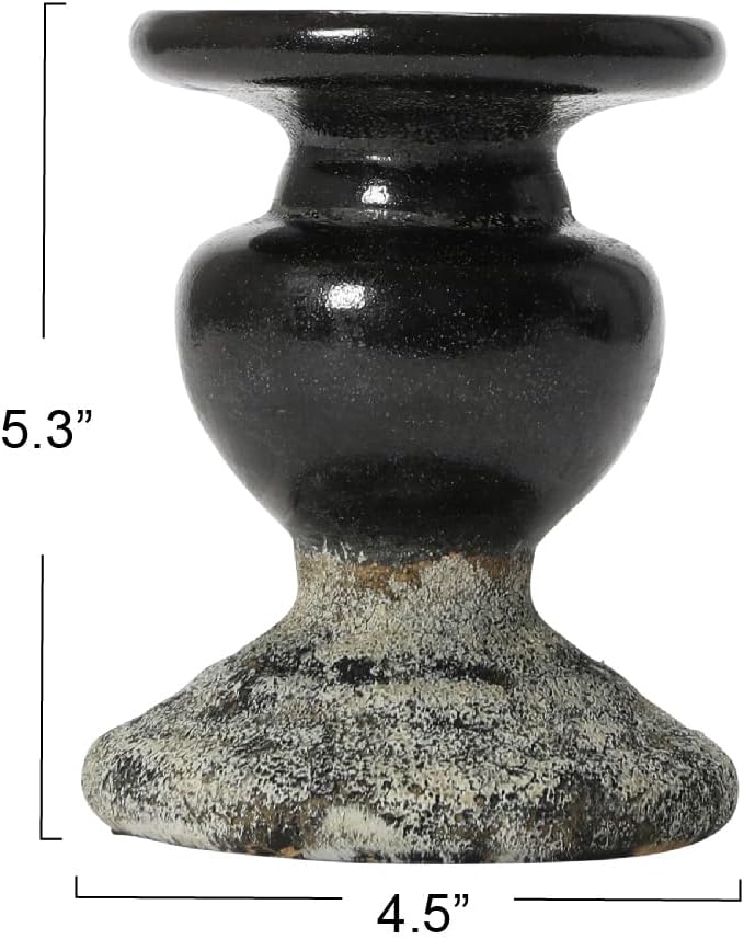 Creative Co-Op 2-Tone Sculptural Terracotta Pillar Candle Holder, Distressed Black-Ruum Studio Home