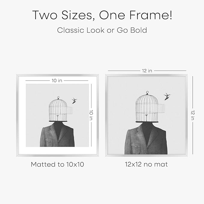 Homeforia 12x12 Silver Frame, High End Metal 12 x 12 Square Picture Frame with Mat 10 x 10 Photo, 12x12 Poster Frames Matted to 10x10 Print, 12 by 12 Hanging Frames, Tempered Glass, Wall Kit, Set of 1-Ruum Studio Home
